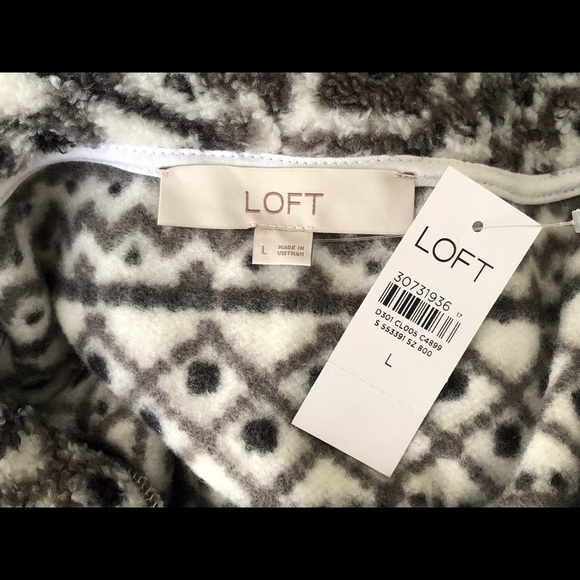 LOFT Black White Fair Isle Sherpa 1/4 Zip Soft Sweatshirt Large NWT - Picture 7 of 7